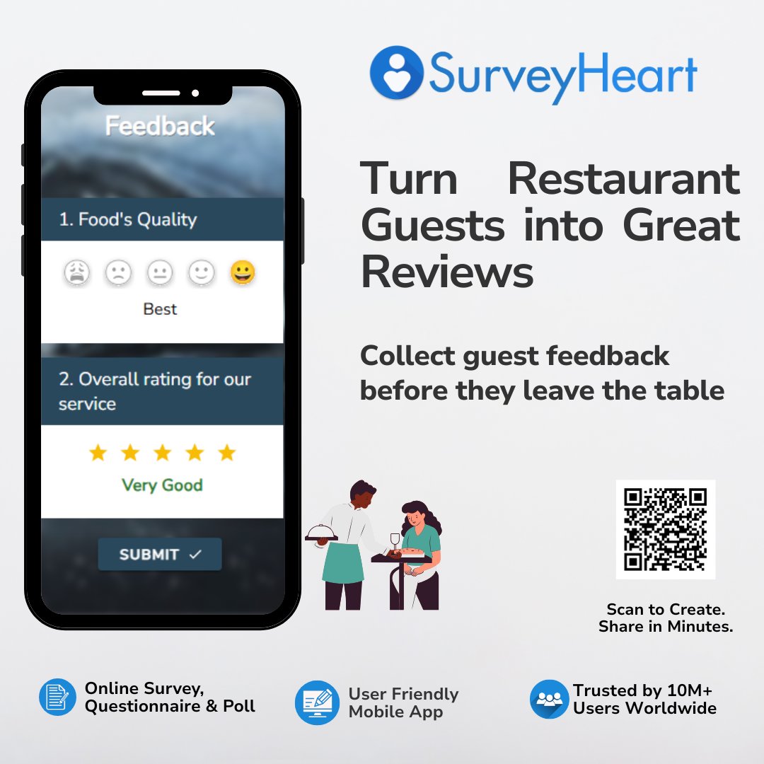surveyheartapp's tweet image. Happy Restaurant Guests = Happy Business
Turn Tables into 5-Star Stories
Collect feedback before they leave.
Scan the QR. Tap once. Done.
#MobileForms #SurveyHeart #CustomerFeedback #TableToTestimonial #QuickSurvey #QRFeedback #5StarService #GuestExperience