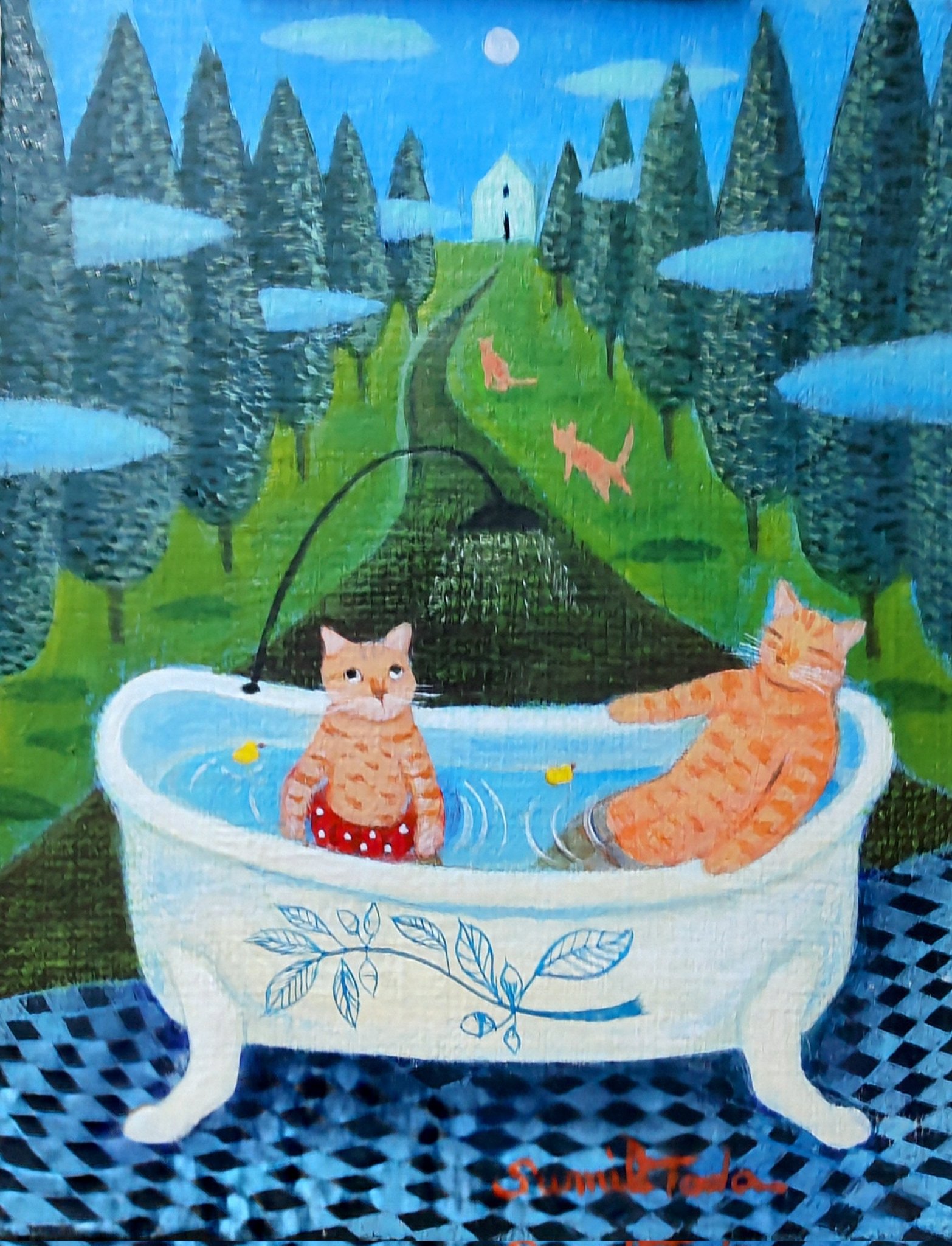 多田すみえ　リトグラフ　版画　ゆうすけくん　猫　ネコ　アート　花　フラワー 多田すみえ リトグラフ 版画 ゆうすけくん 猫 ネコ アート 花