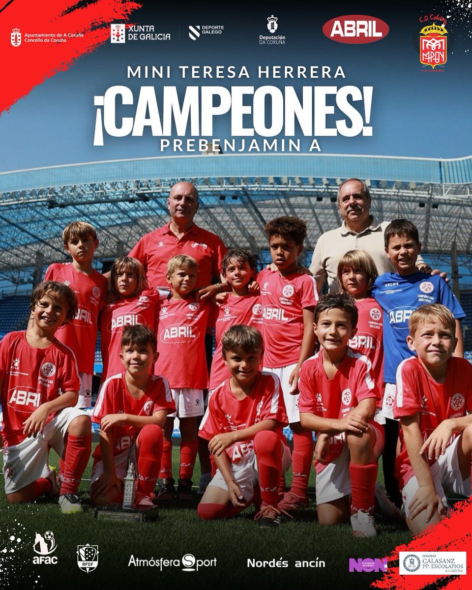 ¡CAMPEONES! ⚽️💥

Nuestro  Prebenjamin  se proclamó ayer CAMPEÓN del TERESA HERRERA en el Campo de Riazor al vencer al Victoria en la tanda de penaltis.

Con este triunfo ha conseguido un ansiado triplete: Liga, Campeonato Gallego yTeresa Herrera! 🎉

Vamos Cala! 💪🏼
