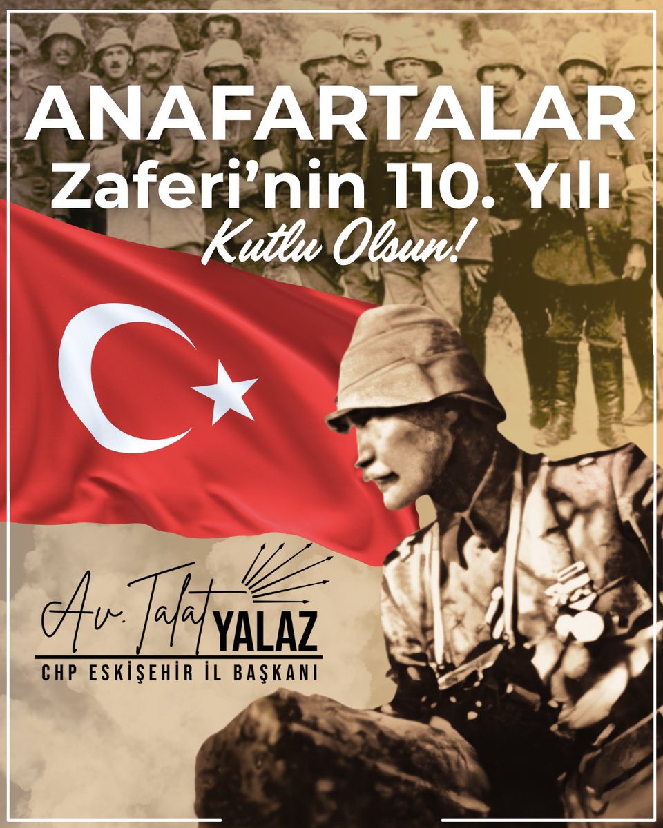 Talat Yalaz (@avtalatyalaz) on Twitter photo “Anafartalar’da bir millet ayağa kalktı!”
Çanakkale Savaşının ve tarihin seyrini değiştiren Anafartalar Zaferi’nin 110. Yılı kutlu olsun! 🇹🇷
Başta Anafartalar Kahramanı Gazi Mustafa Kemal Atatürk olmak üzere Çanakkale’yi ‘geçilmez’ kılan tüm kahramanlarımızı minnetle anıyorum. “Anafartalar’da bir millet ayağa kalktı!”
Çanakkale Savaşının ve tarihin seyrini değiştiren Anafartalar Zaferi’nin 110. Yılı kutlu olsun! 🇹🇷
Başta Anafartalar Kahramanı Gazi Mustafa Kemal Atatürk olmak üzere Çanakkale’yi ‘geçilmez’ kılan tüm kahramanlarımızı minnetle anıyorum.