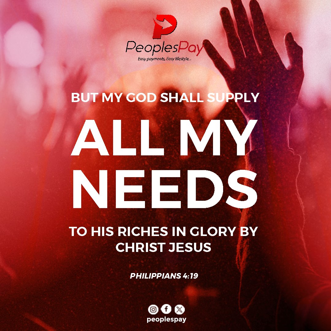 PeoplesPay_Gh's tweet image. God’s supply never runs out 🙌 #Philippians419 
#PeoplesPay
#AllMyNeeds 
#FaithAndFinance #EasyPaymentsEasyLifestyle 
#BlessedLife 
#GodWillProvide