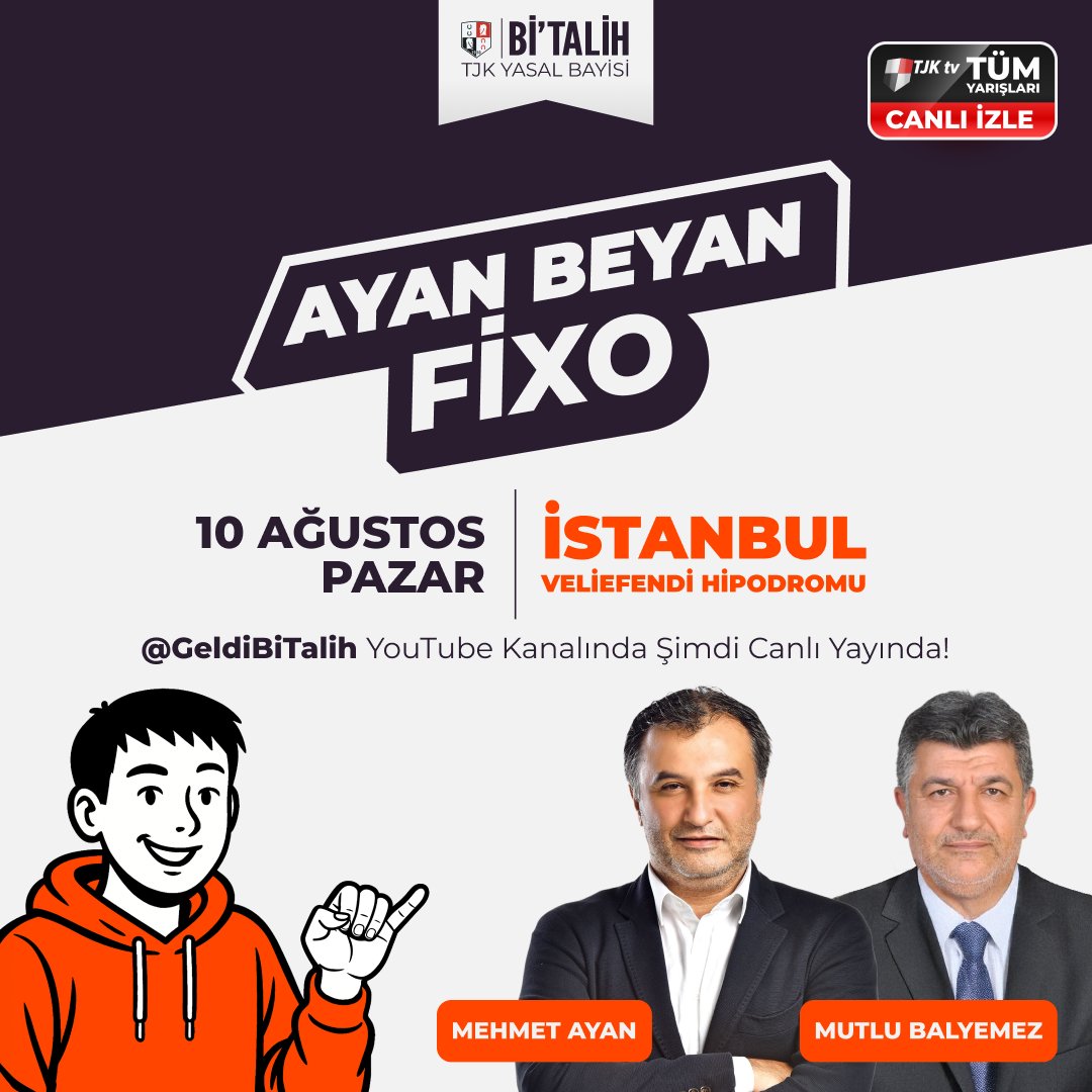 Bitalih (@geldibitalih) on Twitter photo 🎙️ <a href="/mehmetayan75/">Mehmet Ayan</a> moderatörlüğünde, konuk <a href="/MutluBalyemez/">Mutlu Balyemez</a>'in yorumları ile Bi'Talih YouTube kanalında canlı yayında Ayan Beyan FİXO'nun yeni bölümü başladı!
🏇 İstanbul Veliefendi Hipodromu'ndan FİXO tahminleri tek ekranda.
Hemen takip et! 👇
📲 bit.ly/4m9kfJr 🎙️ <a href="/mehmetayan75/">Mehmet Ayan</a> moderatörlüğünde, konuk <a href="/MutluBalyemez/">Mutlu Balyemez</a>'in yorumları ile Bi'Talih YouTube kanalında canlı yayında Ayan Beyan FİXO'nun yeni bölümü başladı!
🏇 İstanbul Veliefendi Hipodromu'ndan FİXO tahminleri tek ekranda.
Hemen takip et! 👇
📲 bit.ly/4m9kfJr