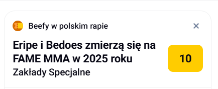 BetclicPolska's tweet photo. Dwa pytania na niedziele:
1. Jaki wynik w beefie #bedoes vs #eripe? 🧐
2. Będzie dogrywka w @famemmatv? 🥊 https://t.co/PmQ3Zzzz5e