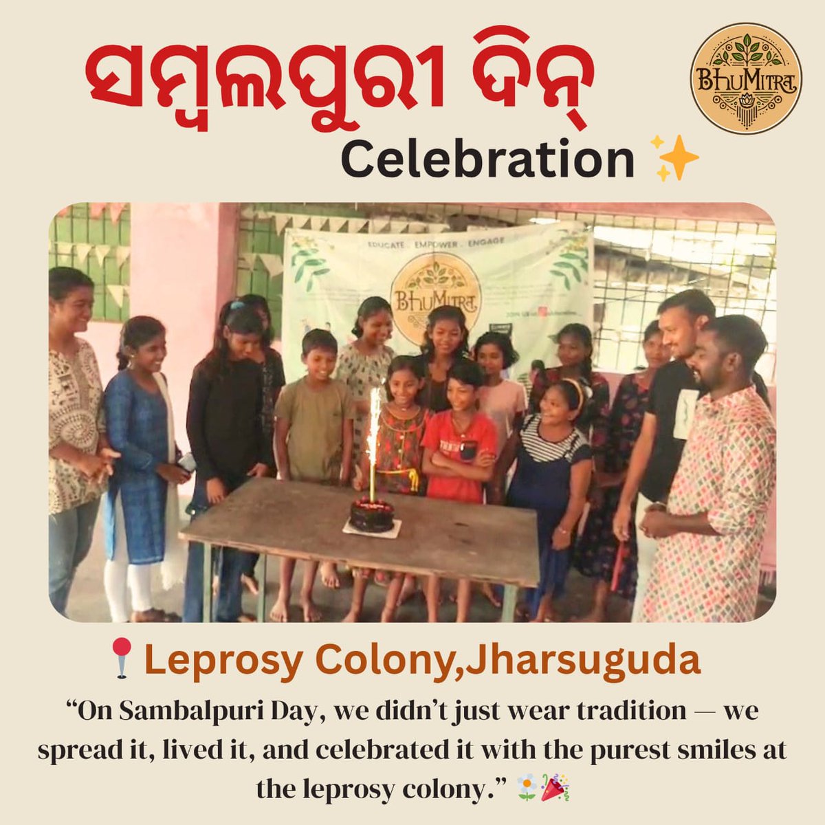 BhumitraCare's tweet image. Celebrated Sambalpuri Day at the leprosy colony with dance, cake, and stories — cherishing smiles, traditions, and the hope our kids bring as future torchbearers of this vibrant culture 🧫🌼💃✨.
#SambalpuriDay #SambalpuriDin 
#Sambalpur #Jharsuguda