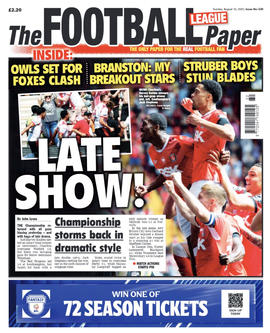 🗞️ 𝐅𝐑𝐎𝐍𝐓 𝐏𝐀𝐆𝐄 🗞️

🙌 Championship returns in dramatic style
🌟 Guy Branston's breakout stars
✍️ Full coverage of the weekend action

And much more from across the football leagues...

The FLP is on sale NOW! Grab a copy or subscribe online HERE: theleaguepaper.com/subscriptions/