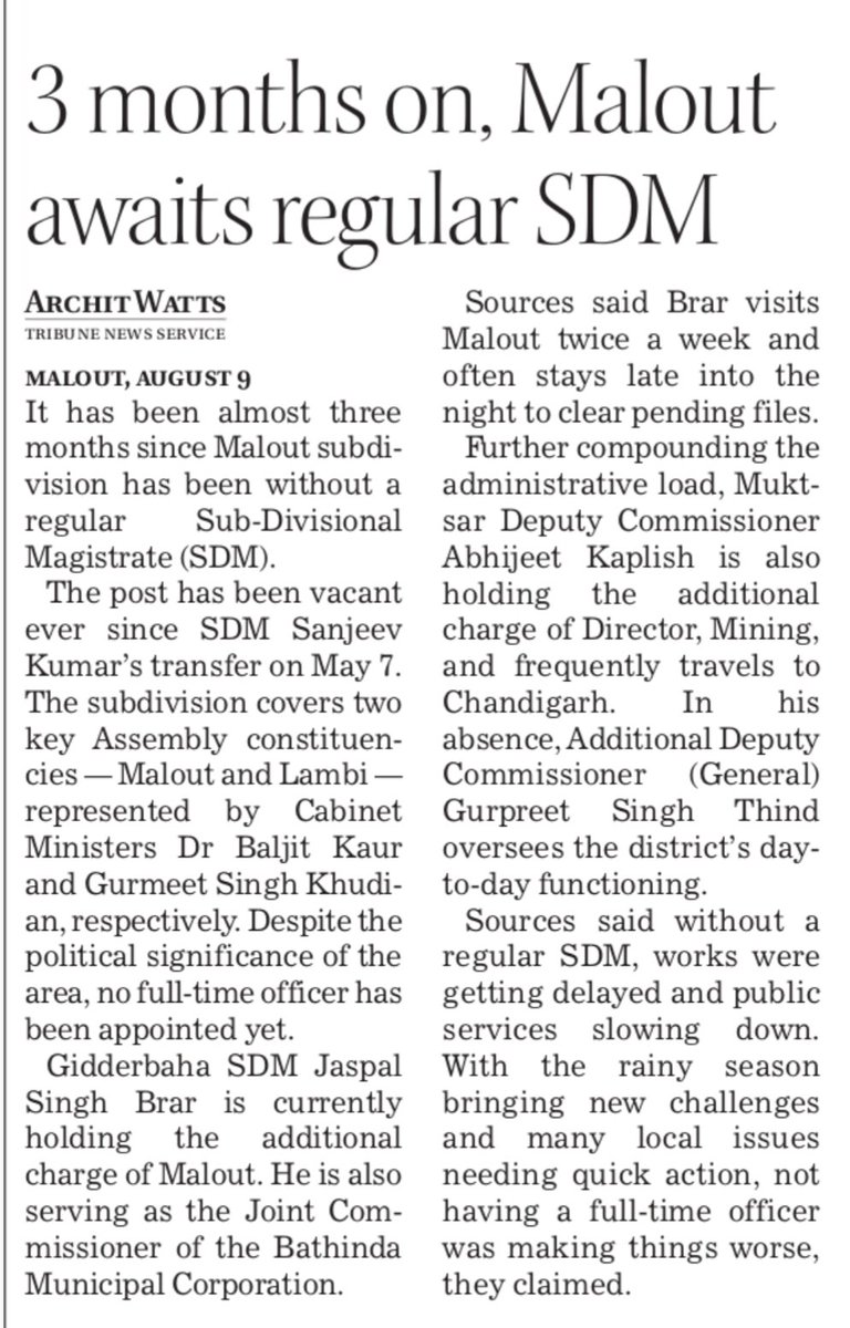 archit watts (@archit0078) on Twitter photo 3 months on, #Malout awaits regular #SDM
#Muktsar #DeputyCommissioner also holds dual charge
#Punjab <a href="/thetribunechd/">The Tribune</a>
tribuneindia.com/news/punjab/3-… 3 months on, #Malout awaits regular #SDM
#Muktsar #DeputyCommissioner also holds dual charge
#Punjab <a href="/thetribunechd/">The Tribune</a>
tribuneindia.com/news/punjab/3-…