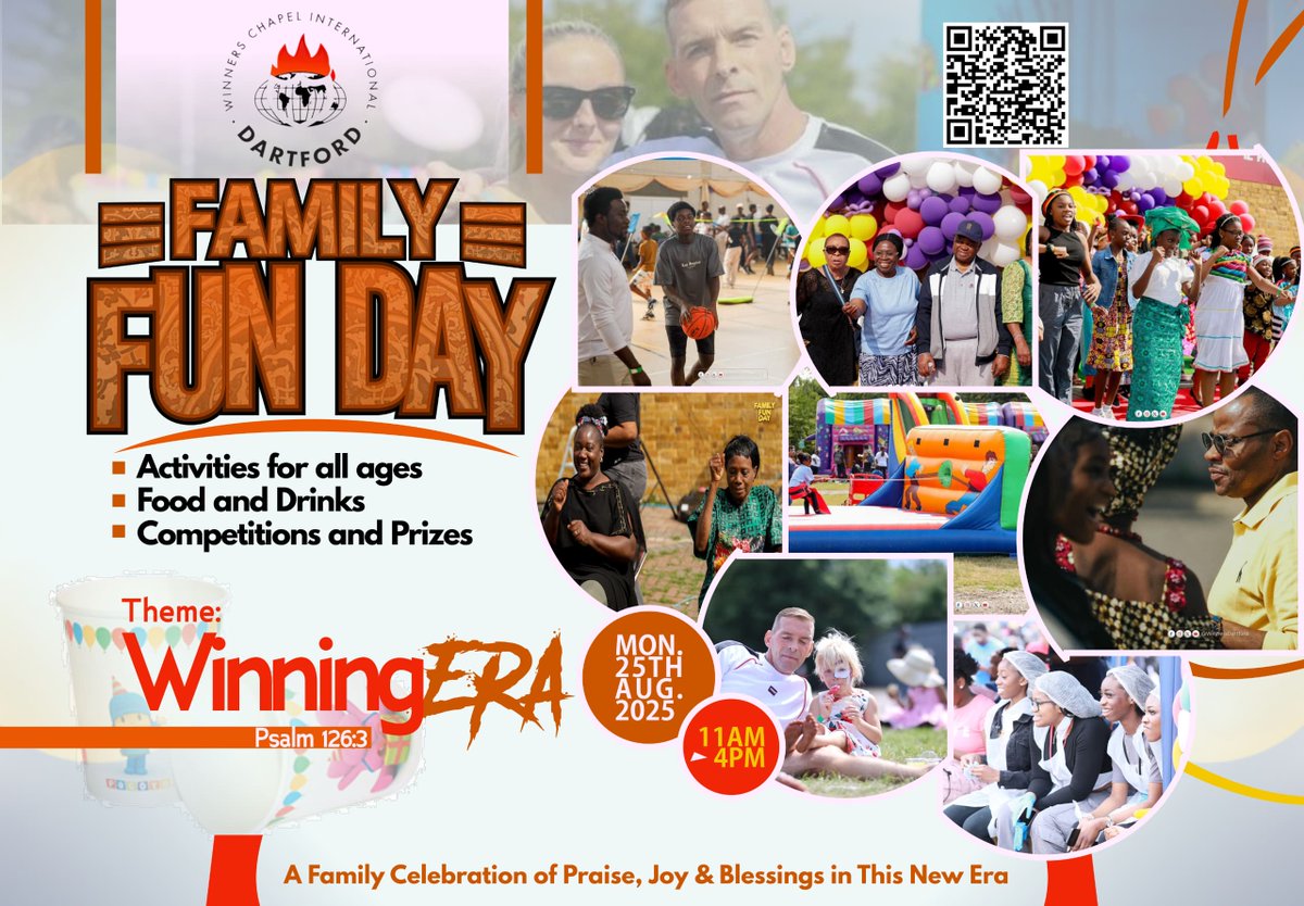 winnersdartford's tweet image. CALLING ALL OUR DEARLY BELOVED MEMBERS &amp;amp; NEIGHBOURS TO ATTEND THE ANNUAL FAMILY FUN DAY

Date: Monday 25th August 2025 (Bank Holiday Monday)

Time: 11am - 4pm

Venue: Winners Chapel Int’l Dartford

Register with this link:
bit.ly/winnersfamilyf…
#kentevents #dartford