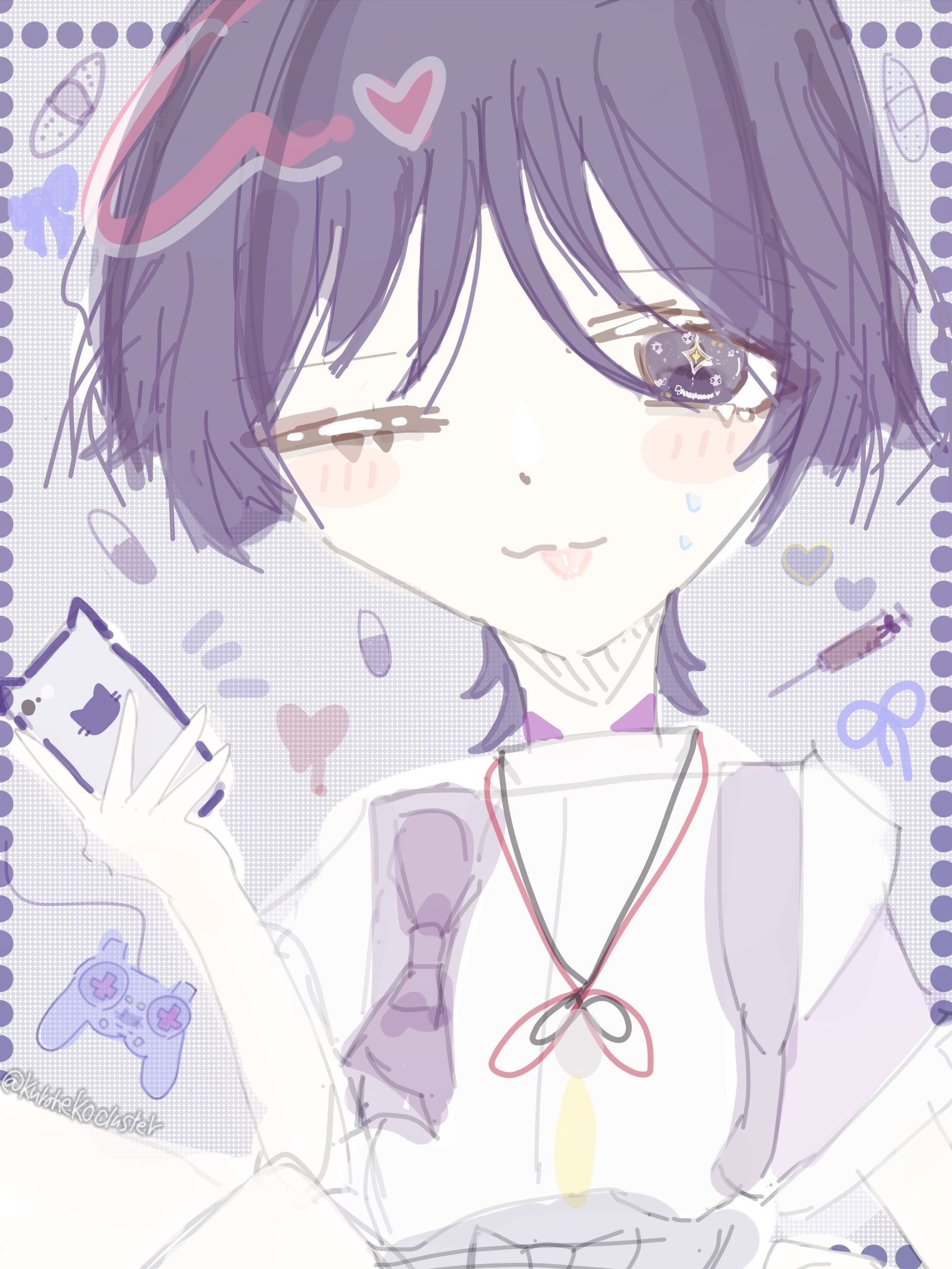 イラスト　原画　貴公子然とした表情　 「気品ある黒猫」 5月13日は愛犬の日🐱💓🐕らしいので 豊原周信の女の子が狆を