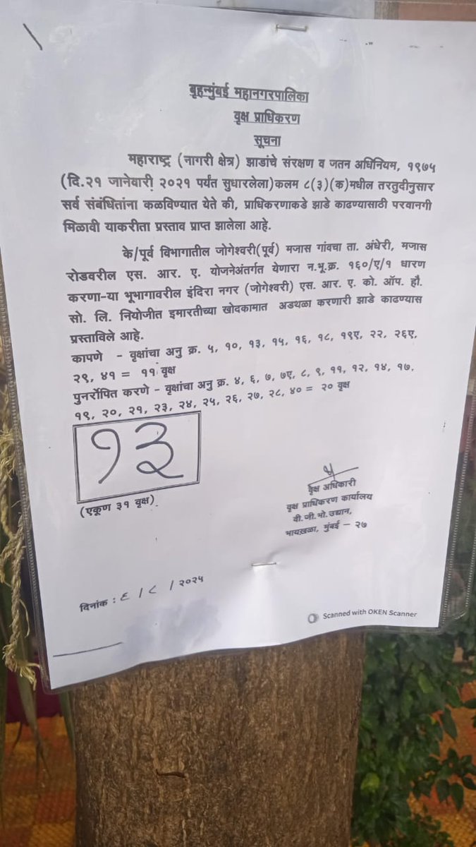 NILESHMAHANGA11's tweet photo. इंदिरानगर सह. गृहनिर्माण संस्था, न.भू.क्र. 160/ए/1,मौजेमजास, जोगेश्वरी (पूर्व) भूखंड म्हाडा मालकीचा असून, विकासक  यांना म्हाडा NOC मिळालेले नाही.तरीही वृक्ष प्राधिकरणाने वृक्षतोड परवानगी दिली आहे. ही परवानगी तात्काळ रद्द करावी व अनधिकृत वृक्षतोड
थांबवावी.@mybmcWardKE@mybmcGardens https://t.co/sgMZGJ1zu0