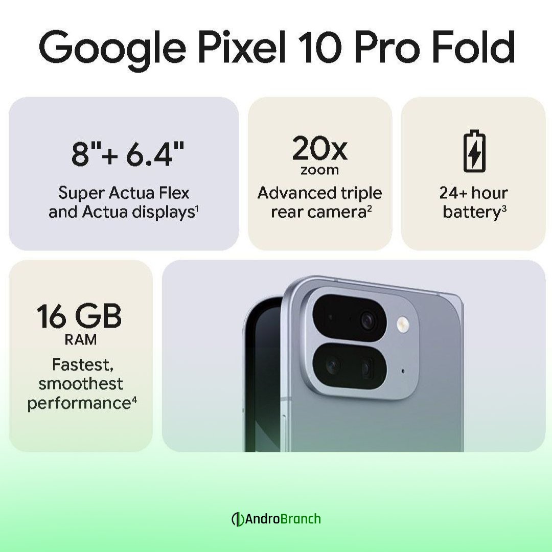 Androbranchind's tweet image. The Google Pixel 10 Pro Fold is the anticipated next generation foldable smartphone from Google, following the Pixel 9 Pro Fold. 

#GooglePixel #AndroBranch