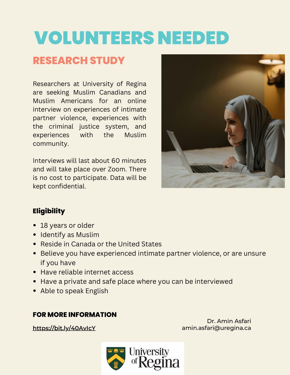 Dr. Muhammad Asadullah (@dr_asad01) on Twitter photo Along with Dr. Amin Amin <a href="/Doc_Justice1/">Amin Asfari أمين أصفري</a> and several wonderful colleagues, I am conducting research on intimate partner violence (IPV). If you are interested in participating in this study, please email Amin.Asfari@uregina.ca. #IPV #QualitativeResearch #Canada #USA #Regina Along with Dr. Amin Amin <a href="/Doc_Justice1/">Amin Asfari أمين أصفري</a> and several wonderful colleagues, I am conducting research on intimate partner violence (IPV). If you are interested in participating in this study, please email Amin.Asfari@uregina.ca. #IPV #QualitativeResearch #Canada #USA #Regina