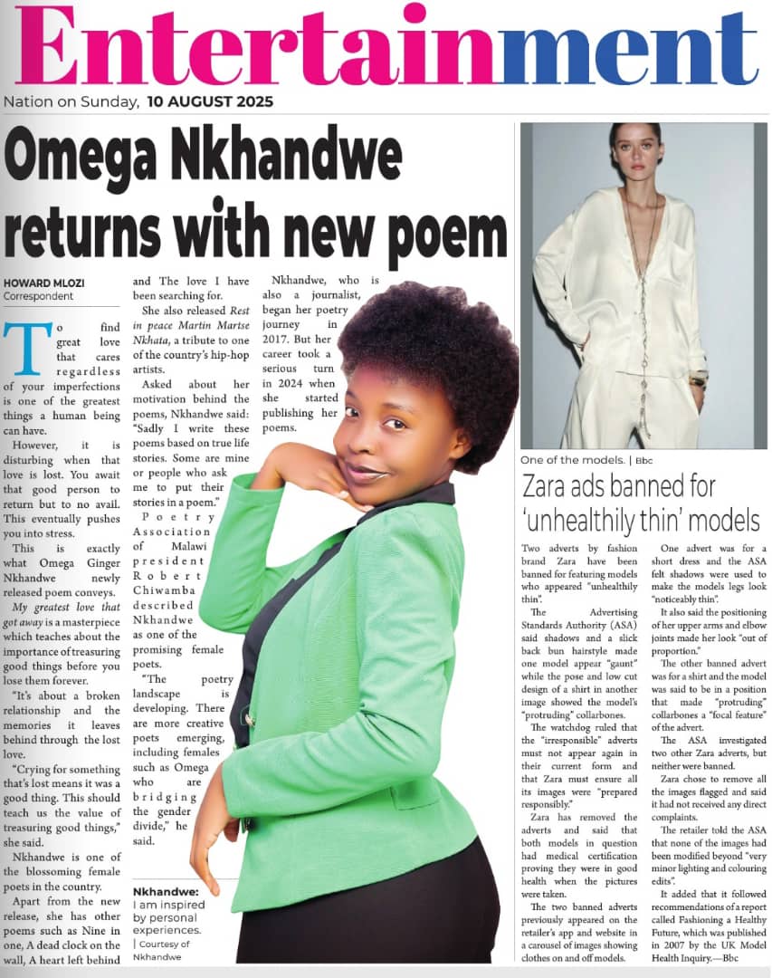 Truth Malawi 🇲🇼🇲🇿🏴 (@malawi_truth) on Twitter photo See who's in the papers today?... It's none other than <a href="/Gingerfoxieh/">Omega Nkhandwe💜</a> .. our favorite female poet... 🔥🔥
Watch her poem here youtu.be/HKZEJNMe94A?si… See who's in the papers today?... It's none other than <a href="/Gingerfoxieh/">Omega Nkhandwe💜</a> .. our favorite female poet... 🔥🔥
Watch her poem here youtu.be/HKZEJNMe94A?si…