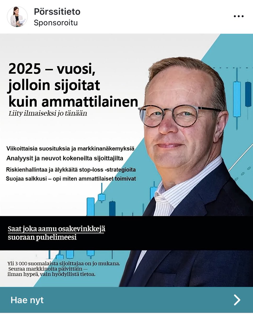 Instragramissa ja Facebookissa on mainoskampanja,jossa on liitetty kuvani luvatta mainokseen. Siinä mainostetaan, että ”sijoita kuin ammattilainen”.

Minulla EI ole mitään tekemistä kyseisen sivuston kanssa. Todennäköisesti kyseessä on viime aikoina esiintyneitä huijaussivustoja.