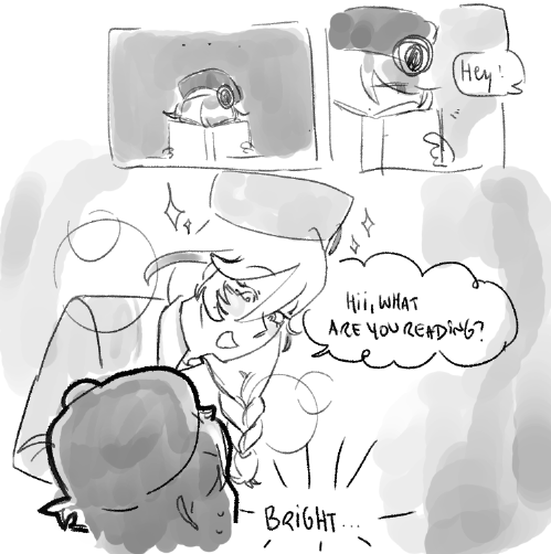 Queeraser's tweet photo. this is how i imagine their first meeting. i think little alhaitham wouldn't have befriended kaveh if he didn't find him at least a little bit interesting from the start. ofc after this they argued about nerd stuff, probably. making alhaitham fall even more https://t.co/a9bNEQyUpz