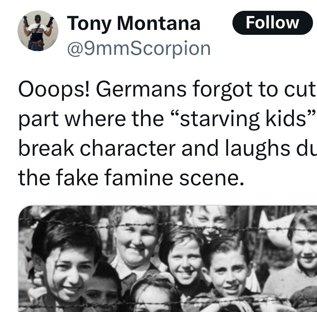 Liza Rosen (@lizarosen0000) on Twitter photo <a href="/9mmScorpion/">Tony Montana</a> This photo you used to “debunk” my post actually exposes how vile Hamas supporters are. It was taken weeks after the British liberated Bergen-Belsen. These children were finally fed, no longer starving — and you’re twisting their relief into propaganda.
Source: <a href="/9mmScorpion/">Tony Montana</a> This photo you used to “debunk” my post actually exposes how vile Hamas supporters are. It was taken weeks after the British liberated Bergen-Belsen. These children were finally fed, no longer starving — and you’re twisting their relief into propaganda.
Source: