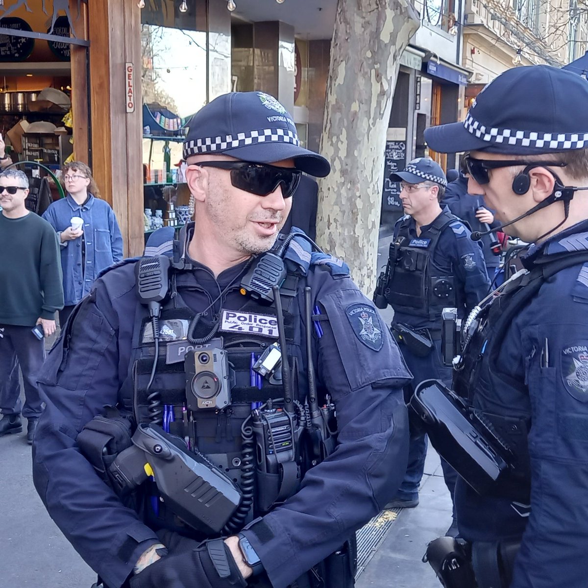 "Ceasefire Now" says CJ Murrumbeena (@cjmurrumbeena) on Twitter photo In Melbourne today this <a href="/VictoriaPolice/">Victoria Police</a> officer grabbed a protester's flag, trying to initiate violence between police and anti-apartheid/anti-genocide protesters.
Badge No. 42581
#FreePalestine
#ACAB In Melbourne today this <a href="/VictoriaPolice/">Victoria Police</a> officer grabbed a protester's flag, trying to initiate violence between police and anti-apartheid/anti-genocide protesters.
Badge No. 42581
#FreePalestine
#ACAB