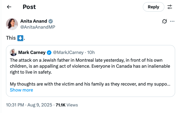 שרת החוץ של קנדה מסכמת יפה את הגישה המערבית הרווחת לאנטישמיות בת זמננו: מילה אחת ואמוג׳י. אין דבר שמעניין אותה פחות מאשר התקיפה החמורה השבת במונטריאול, והיא לא תטרח לכתוב אודותיה דבר מעבר למילה הזו. בקנדה, בריטניה, צרפת, גרמניה ומדינות נוספות מתייחסים לאנטישמיות כאל בעיה פוליטית