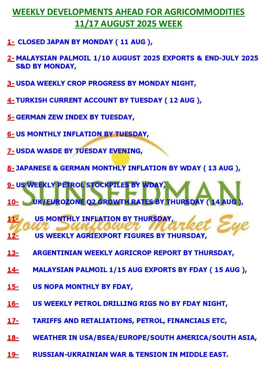 SUNSEEDMAN/ANKARA, 10 August 2025:

WEEKLY Agenda to be followed by 11/17 AUG 2025 is as enclosed.