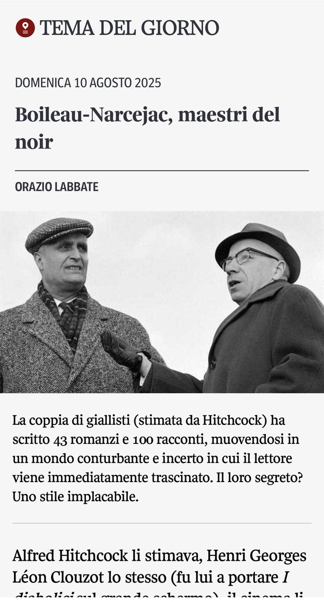 Orazio Labbate (@oraziolabbate) on Twitter photo Nell’App di @la_lettura è altresì disponibile un mio approfondimento sul duo letterario Boileau-Narcejac e sulle loro opere cruciali (La donna che visse due volte, I diabolici, I volti dell’ombra, Le lupe ecc <a href="/adelphiedizioni/">Adelphi Edizioni</a> 📓). Nell’App di @la_lettura è altresì disponibile un mio approfondimento sul duo letterario Boileau-Narcejac e sulle loro opere cruciali (La donna che visse due volte, I diabolici, I volti dell’ombra, Le lupe ecc <a href="/adelphiedizioni/">Adelphi Edizioni</a> 📓).