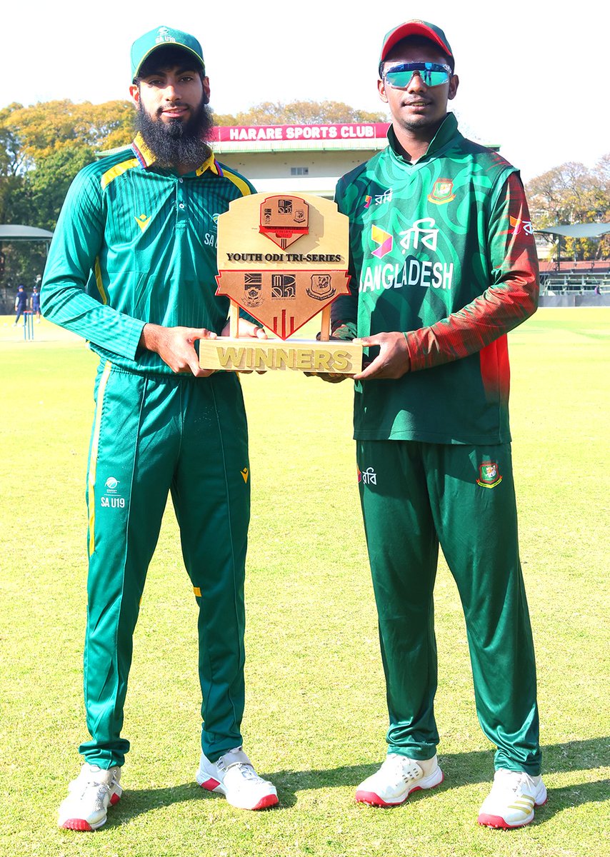 South Africa U19 will bowl first in the youth ODI triangular series final against Bangladesh U19 at Harare Sports Club! 🪙

#ExperienceZimbabwe #U19TriSeries #BANvSA