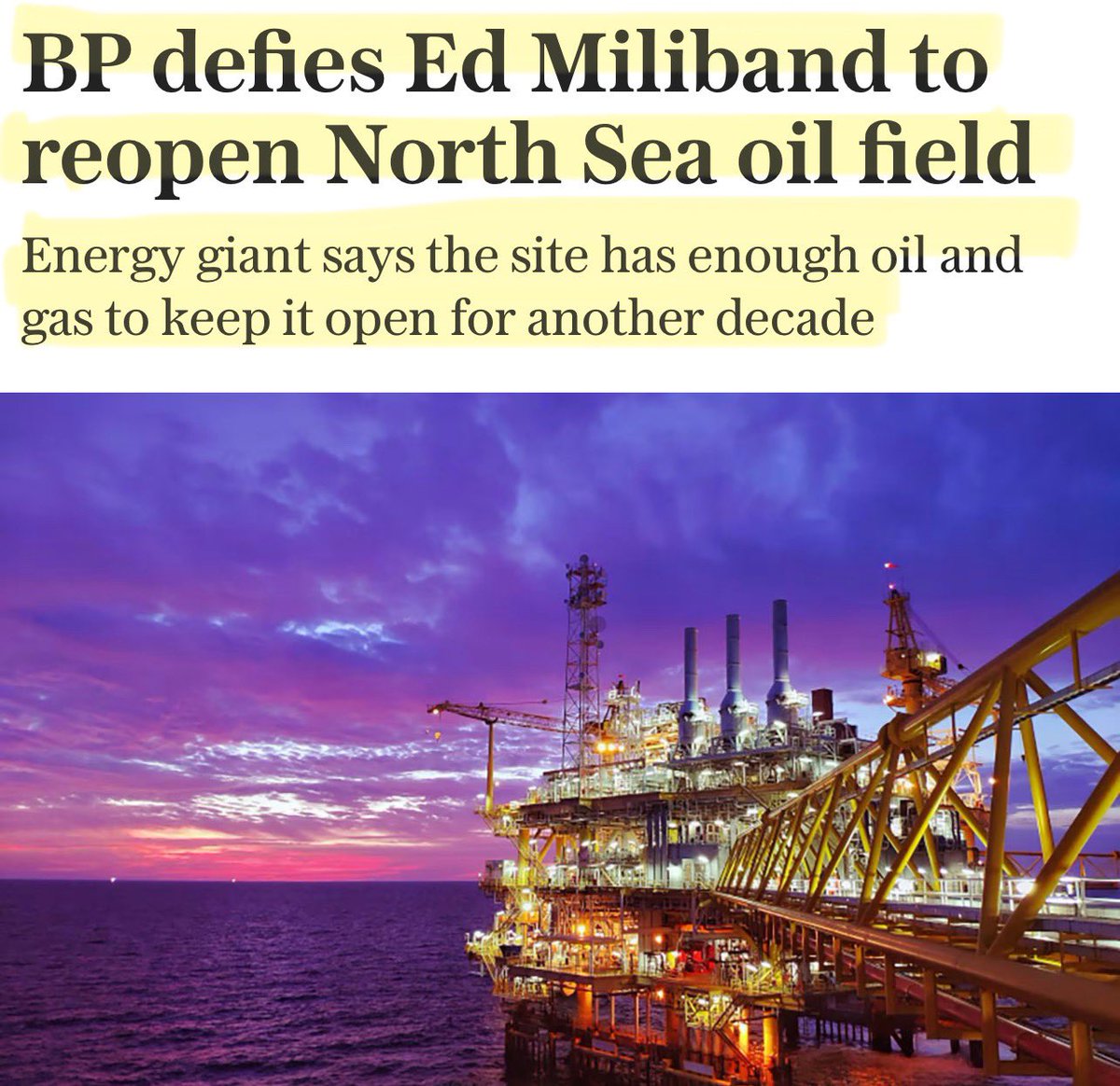 BP is reopening a North Sea oil field, now able to supply at least 11 years worth of energy supply.

This of course has sent the taxpayer-funded wind zealots into meltdown. 
Their tax funded subsidies under threat now if BP keeps finding new cheap gas and oil.

Tantrums incoming