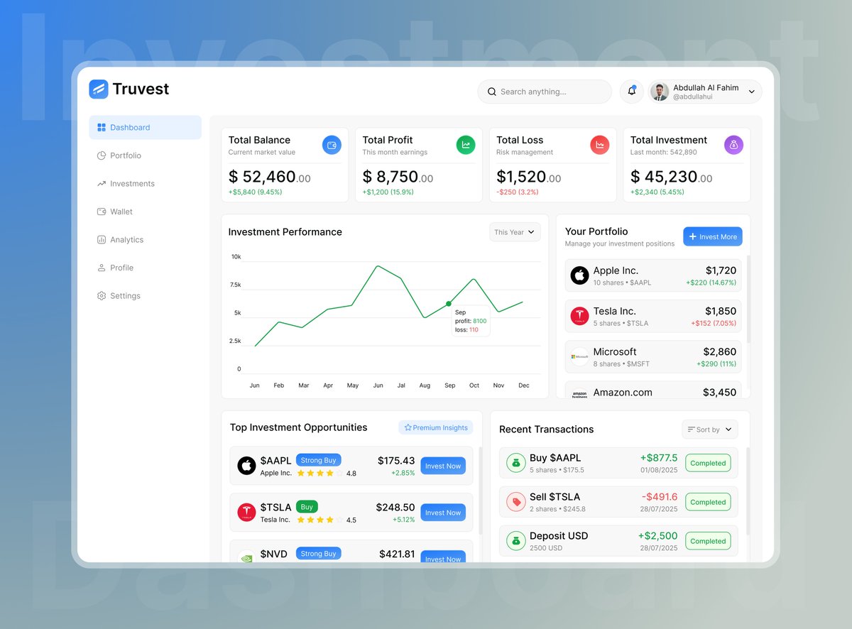 Fahim_uiux's tweet image. Most dashboards slow you down
This one speeds you up
Clear portfolio view
Instant investments
Zero friction

#UIDesign #FinanceUI #UXDesign #FinTechUI #DashboardDesign #CryptoUI
