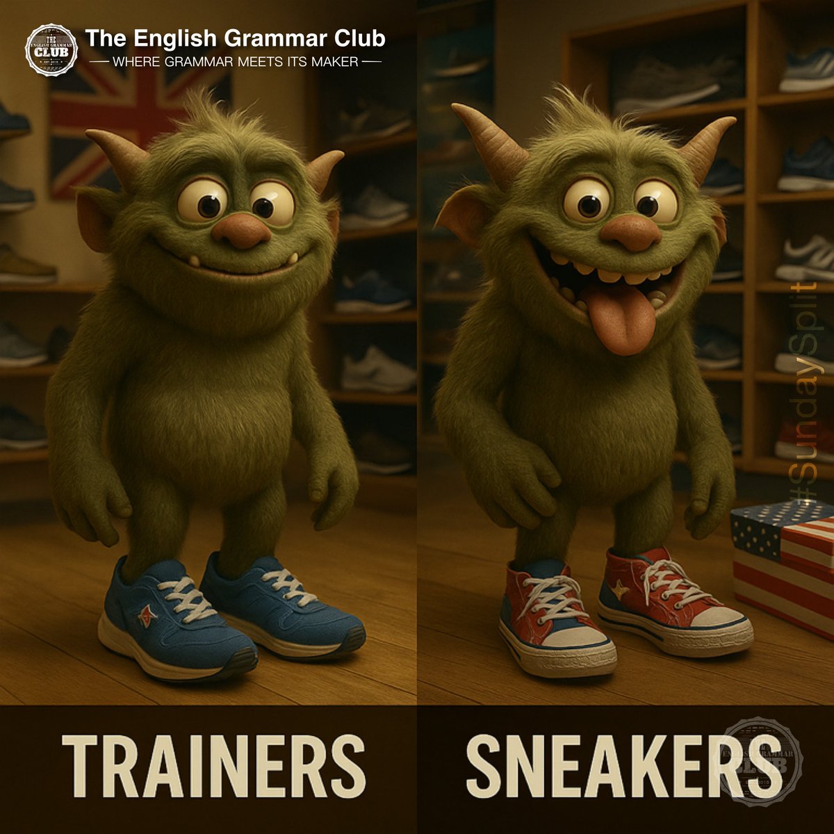 grammar_club's tweet image. 👟 Same shoes.
🇬🇧 Trainers or 🇺🇸 Sneakers — which team are you on?

Drop your answer below! ⬇️

#SundaySplit #EnglishVocabulary #ESLfun #LearnEnglish #LanguageIsVisual