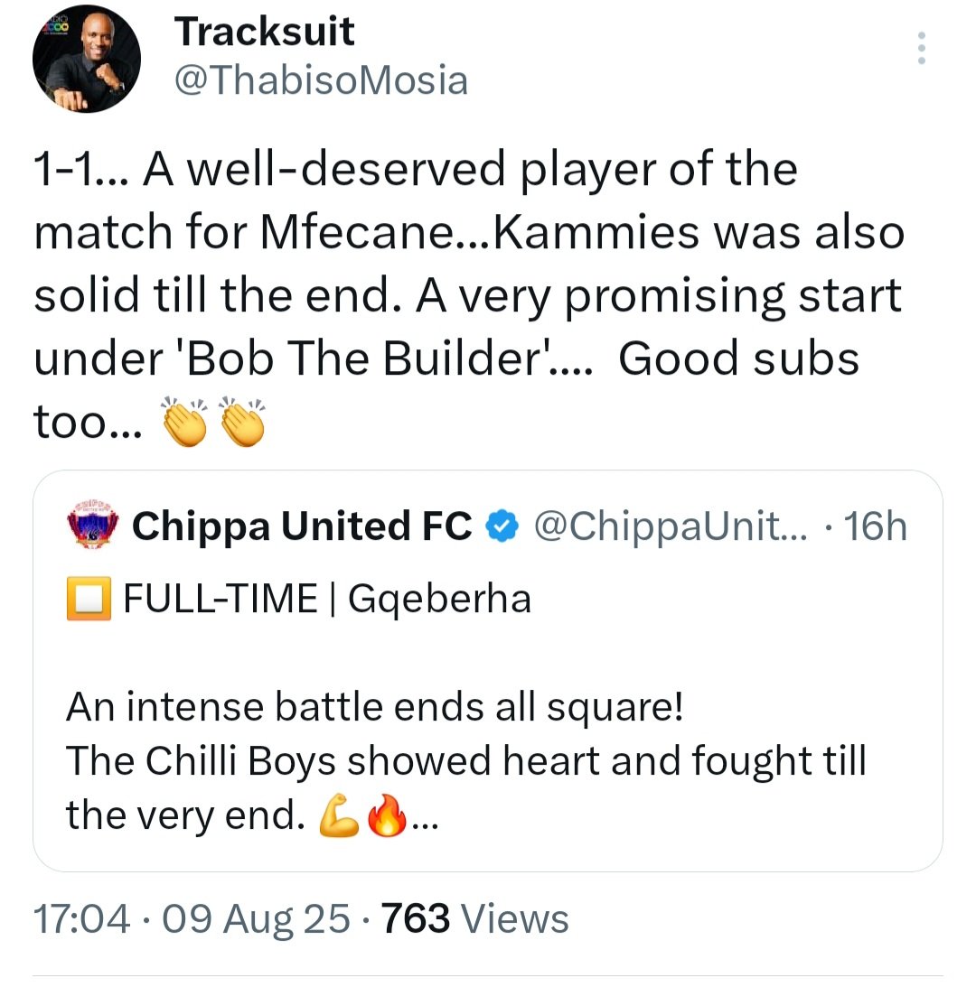 Tracksuit (@thabisomosia) on Twitter photo <a href="/TheeNewMcGandi/">Karabo Ceedro502</a> <a href="/DrLuvoNcamla/">Luvo Ncamla</a> I guess Sundowns is also my team according to your logic, since I congratulated Chippa for a well-earned point.. You guys must go and engage with people who think like you... <a href="/TheeNewMcGandi/">Karabo Ceedro502</a> <a href="/DrLuvoNcamla/">Luvo Ncamla</a> I guess Sundowns is also my team according to your logic, since I congratulated Chippa for a well-earned point.. You guys must go and engage with people who think like you...