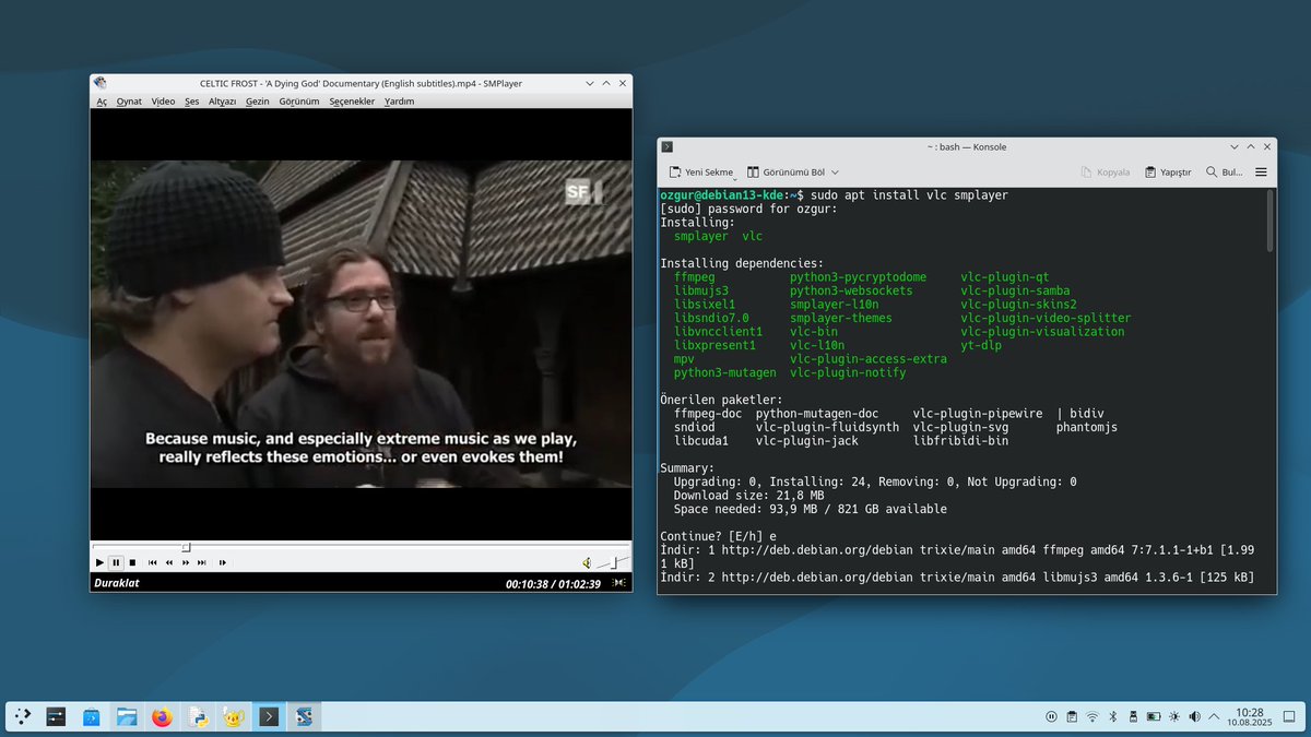 Ailenizin özgür ve açık kaynak koldu işletim sistemi Debian Gnu/Linux dün gece yeni sürümü olan Debian 13 Trixie'yi duyurdu. KDE Plasma 6.3 masaüstü ortamı ile deniyorum. Bir XFCE, LXDE ve Openbox pencere yöneticisi fanboyu olmama rağmen KDE'yi beğendim. Debian 13 harika.