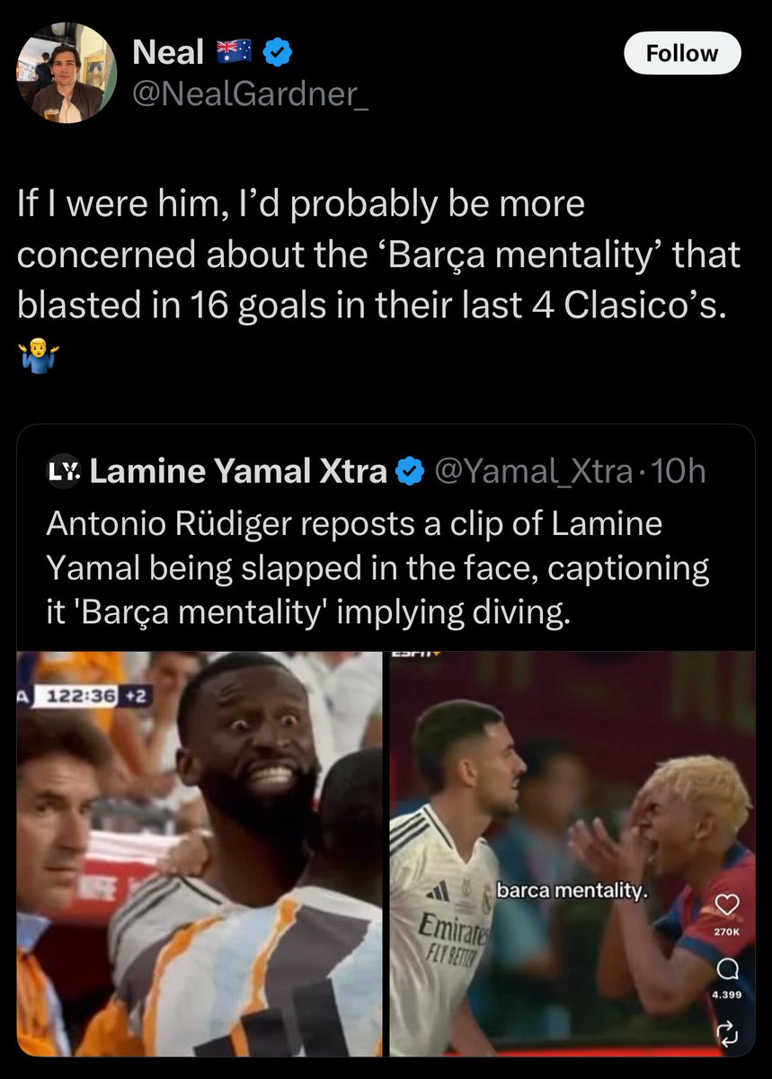 MadridSpot's tweet image. For Barça fans, football apparently started last season. They forget their club was humiliated by Real Madrid four times in a row just the season before.

They ignore the fact that:
1.Their club suffered back-to-back humiliations in the UCL group stages.
2.They got embarrassed…