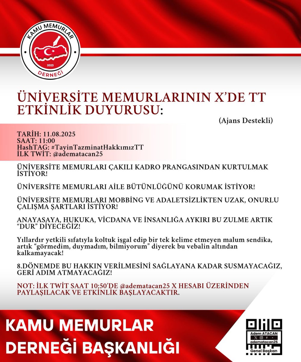 8.DÖNEM TOPLU SÖZLEŞME GÖRÜŞMELERİNİN HAKKINI VEREMEYECEK OLAN SÖZÜM ONA SENDİKA BAŞKANLARI O MASAYA OTURMASINLAR..!

ÜNİVERSİTE MEMURLARININ MERKEZİ TAYİN HAKLARININ ALINMASINA YÖNELİK:

SAYIN CUMHURBAŞKANIMIZ <a href="/RTErdogan/">Recep Tayyip Erdoğan</a> ,
SAYIN ÇALIŞMA BAKANIMIZ <a href="/isikhanvedat/">Prof. Dr. Vedat Işıkhan</a> ,
SAYIN YÖK