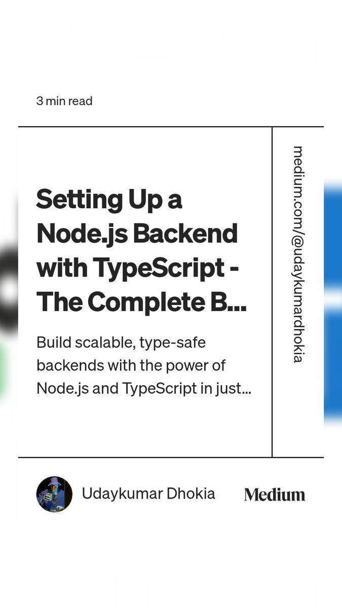 udaykumardhokia's tweet image. Looking to build a backend with strong typing, better tooling, and scalability?  just dropped a “Complete Beginner’s Guide” to setting up a Node.js backend with TypeScript - covers project setup, Express, live-reload dev mode... medium.com/@udaykumardhok…

#TypeScript #Backend #Node