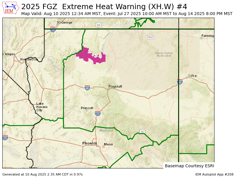 FGZ continues Extreme Heat Warning for Grand Canyon Country [AZ] till Aug 14, 8:00 PM MST mesonet.agron.iastate.edu/vtec/f/2025-O-…