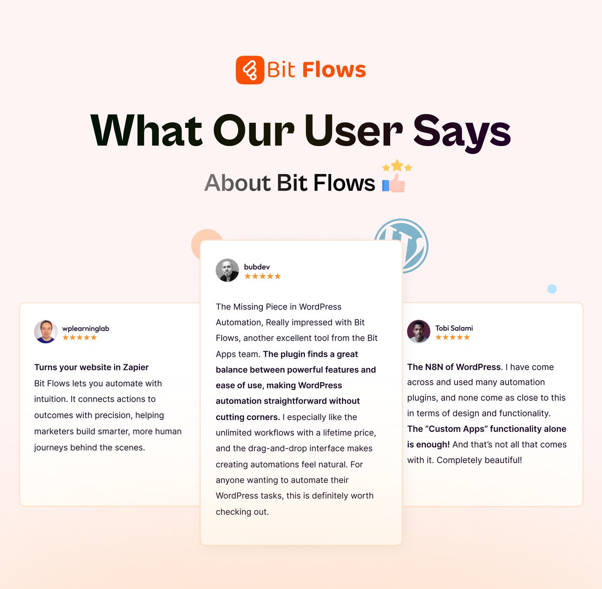 wp_bitflows's tweet image. Our users say it best…
⚡ "Turns your website into #Zapier." – wplearninglab
⚡ "The missing piece in #WordPressautomation." – bubdev
⚡ "The #N8N of #WordPress." – Tobi Salami
Unlimited #workflows. Drag-and-drop builder. Lifetime pricing.
👉 bit-flows.com
