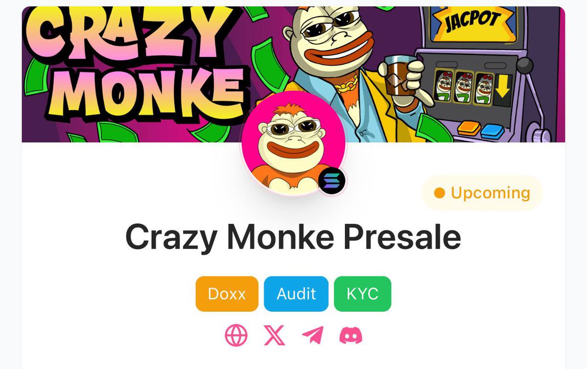 CRAZYMONKE🪙

Project have all badge we need (kyc - audit - doxx). Team will push a lot of money to project and make sure it succesful. 

I'll buy a bag and see how it goes✅

We’re not just joking — we’re building.
Read the full plan for the jungle empire 🦍👇

🔗