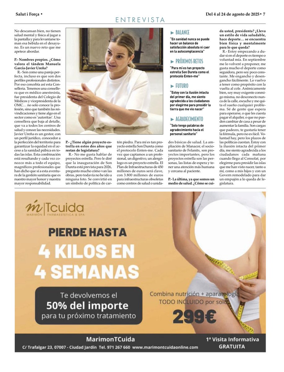 PP Balears (@ppbalears) on Twitter photo “Los proyectos estrella de este Govern son las personas, reducir las listas de espera y una atención más humana y cercana al paciente”
🗞️ Entrevista a la presidenta <a href="/MargaProhens/">Marga Prohens</a> sobre el balanç de dos anys de la gestió sanitària a la darrera edició de <a href="/saludediciones/">Salud Ediciones</a> “Los proyectos estrella de este Govern son las personas, reducir las listas de espera y una atención más humana y cercana al paciente”
🗞️ Entrevista a la presidenta <a href="/MargaProhens/">Marga Prohens</a> sobre el balanç de dos anys de la gestió sanitària a la darrera edició de <a href="/saludediciones/">Salud Ediciones</a>