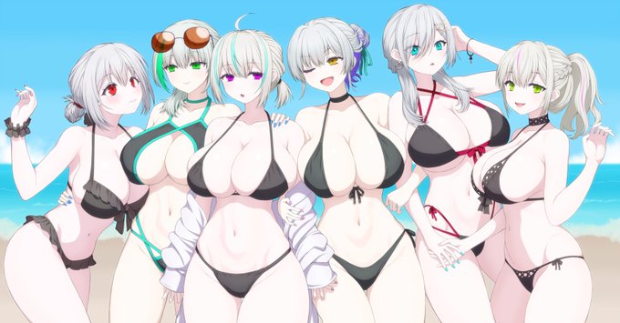 銀髪色白爆乳美少女黒ビキニ祭 