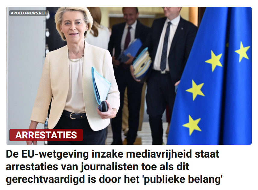 De EU-wetgeving inzake mediavrijheid staat arrestaties van journalisten toe als dit gerechtvaardigd is door het 'publieke belang'

Wanneer zogenoemde ‘vrijheidswetten’ journalisten laten arresteren leef je niet in een democratie maar in een systeem waar spraak wordt gecontroleerd