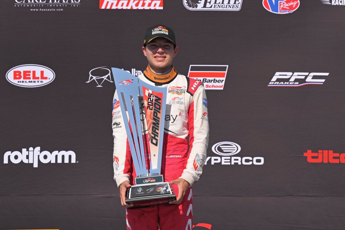 JACK JEFFERS IS THE 2025 USF2000 CHAMPION!

The Texan, driving for Exclusive Autosport, was engaged in a season-long battle with Thomas Schrage and finally secured the title by winning five of the last six races.

Jeffers now moves up to <a href="/USFPro2000/">USF Pro 2000</a> in 2026.

(📸 Gavin Baker)