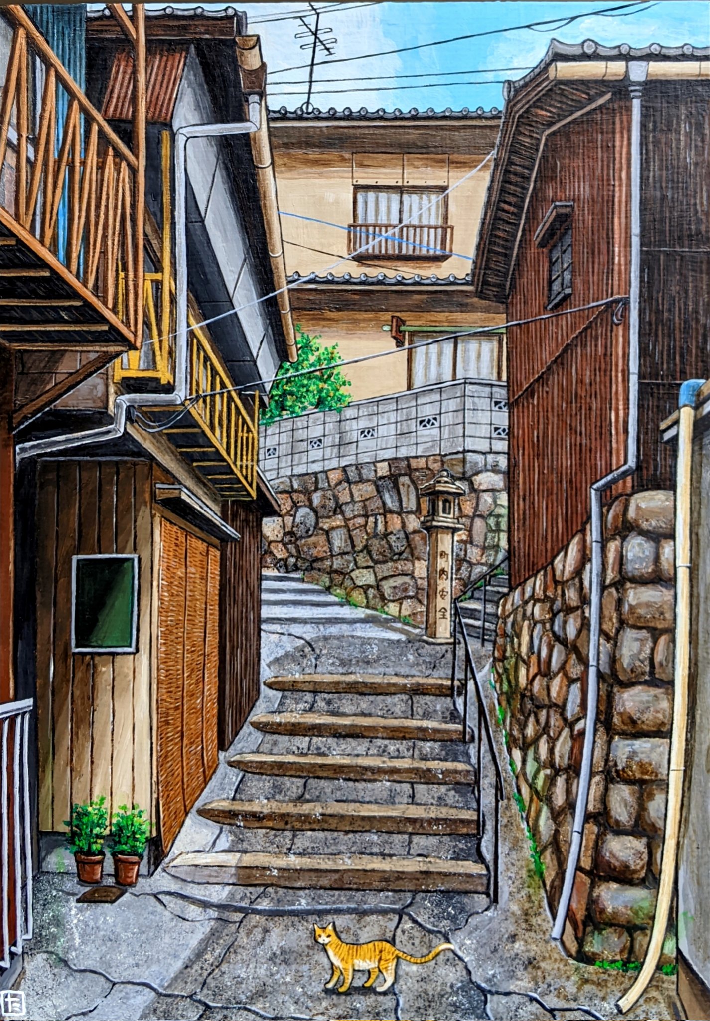 秋色の散歩道】アクリル画 F6 風景画 絵画 秋色の散歩道