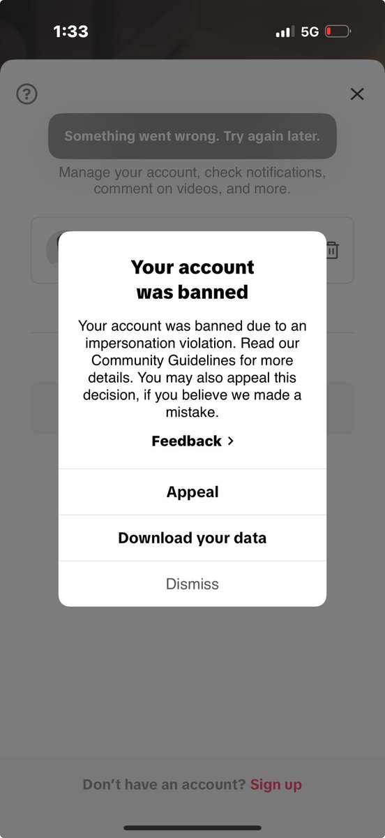 <a href="/TikTokSupport/">TikTokSupport</a> My account been banned 4 days for “impersonation.” 

Sent multiple appeals with ID proof no response yet. Please review and restore.