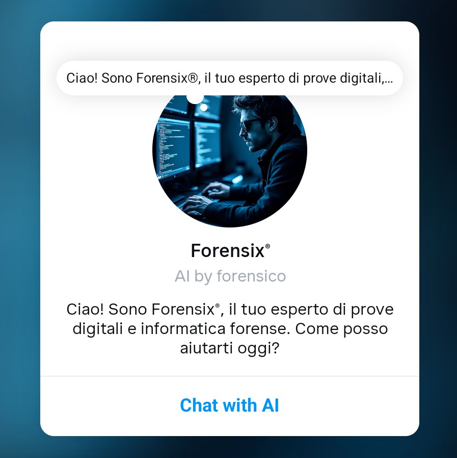 forensico's tweet image. #Forensix, un esperimento di assistente virtuale esperto in #informatica #forense e acquisizione/analisi di #prove #digitali tramite tecniche di #digital #forensics creato con #AI #Studio di Meta su Instagram. aistudio.instagram.com/ai/14343724444…