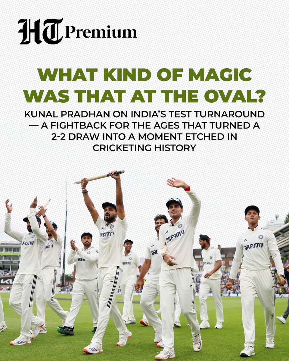 #HTPremium | 🏏✨ Magic at The Oval! 🔥

In a match that swung like a pendulum, Team India turned a 2-2 deadlock into a moment for the ages 💥🙌 

From grit to glory, this epic fightback is now etched in cricket history 🏆🌟

Read FULL story 🔗 
hindustantimes.com/lifestyle/art-…