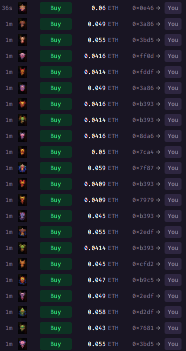 Kodamaras swept. I just like the art. And I have a feeling that they won't get left behind, even if they didn't work out how they originally planned. Worse case I'm out an ETH.

Best case I have some of the highest effort art in the whole (former) Yuga ecosystem