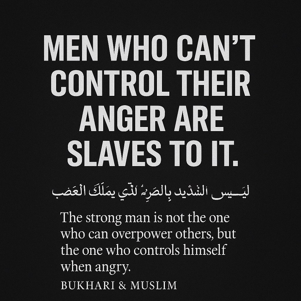 Real strength is in restraint. Real power is in self-mastery.
The next time anger grips you—pause. Breathe. Remember Allah. That’s where victory lies.

#sunnahstrength #islamicmasculinity #disciplineovercomfort #qawwamah #sunnahmindset #muslimmen #hadithoftheday