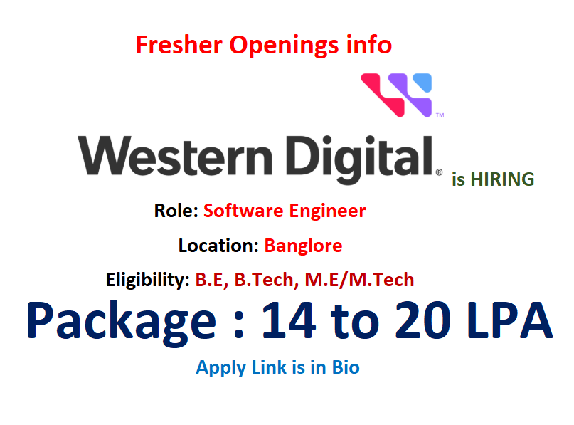 Western Didital is hiring #Freshers for #Software Engineer.

Eligibility:
- Bachelors degree from 2025 with a minimum CGPA of 7.5
- Knowledge of C/C++/SystemC
- Understanding of C#, OOPs, Data Structure, Algorithms, and Multi-threaded programming

Link: jobs.smartrecruiters.com/WesternDigital…