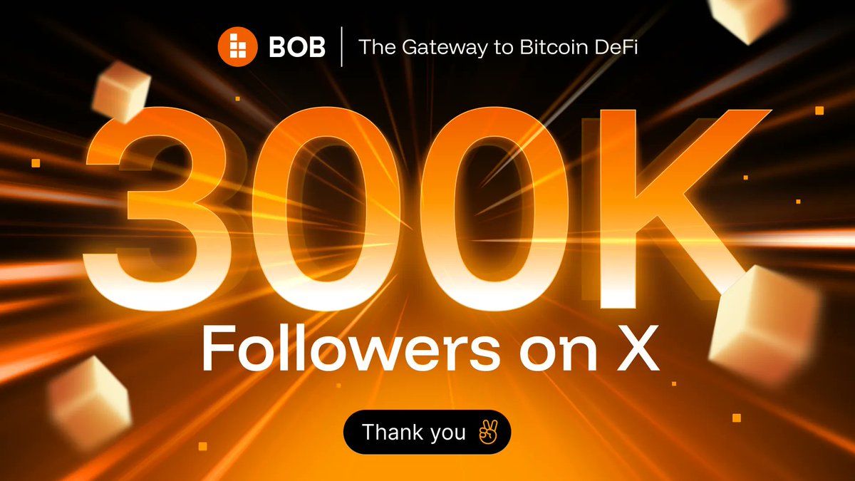 Good morning &amp; gBOB! 🟧

Congrats to <a href="/build_on_bob/">BOB</a> for passing 300K followers on X! 🥳

You'll pass 400K in no time! It's clear to see that the community loves Bob!

We've all connected on here. I'm fully locked in to the Gateway to Bitcoin Defi!

Bob is making Bitcoin more