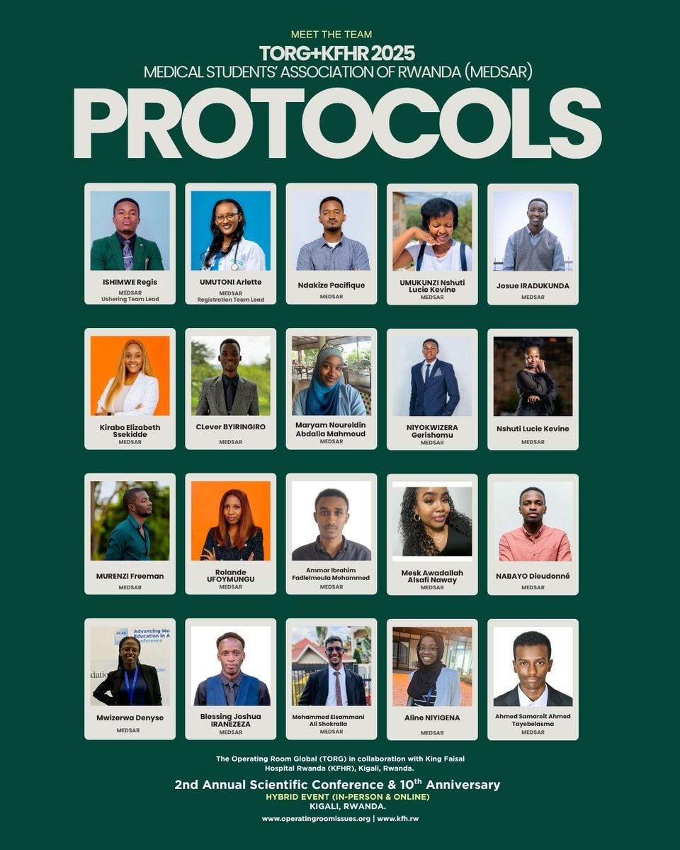 gerishomuN's tweet image. Honored and excited to be part of this amazing #PROTOCOLS team for TORG+KFHR 2025! Ready to work together, give our best, and make this conference a true success. Here’s to learning, teamwork, and impact!
#MEDSAR #TORG2025
@kfaisalhospital @theORglobal @medsar_rwanda