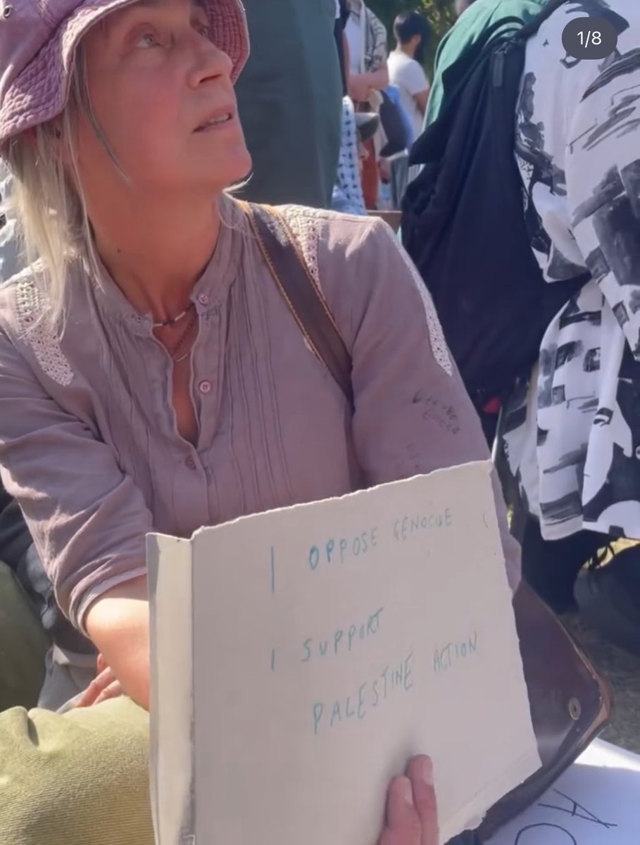 Alice Oswald - pacifist, mother, poet - arrested *for holding a sign saying “I oppose genocide. I support Palestine Action”