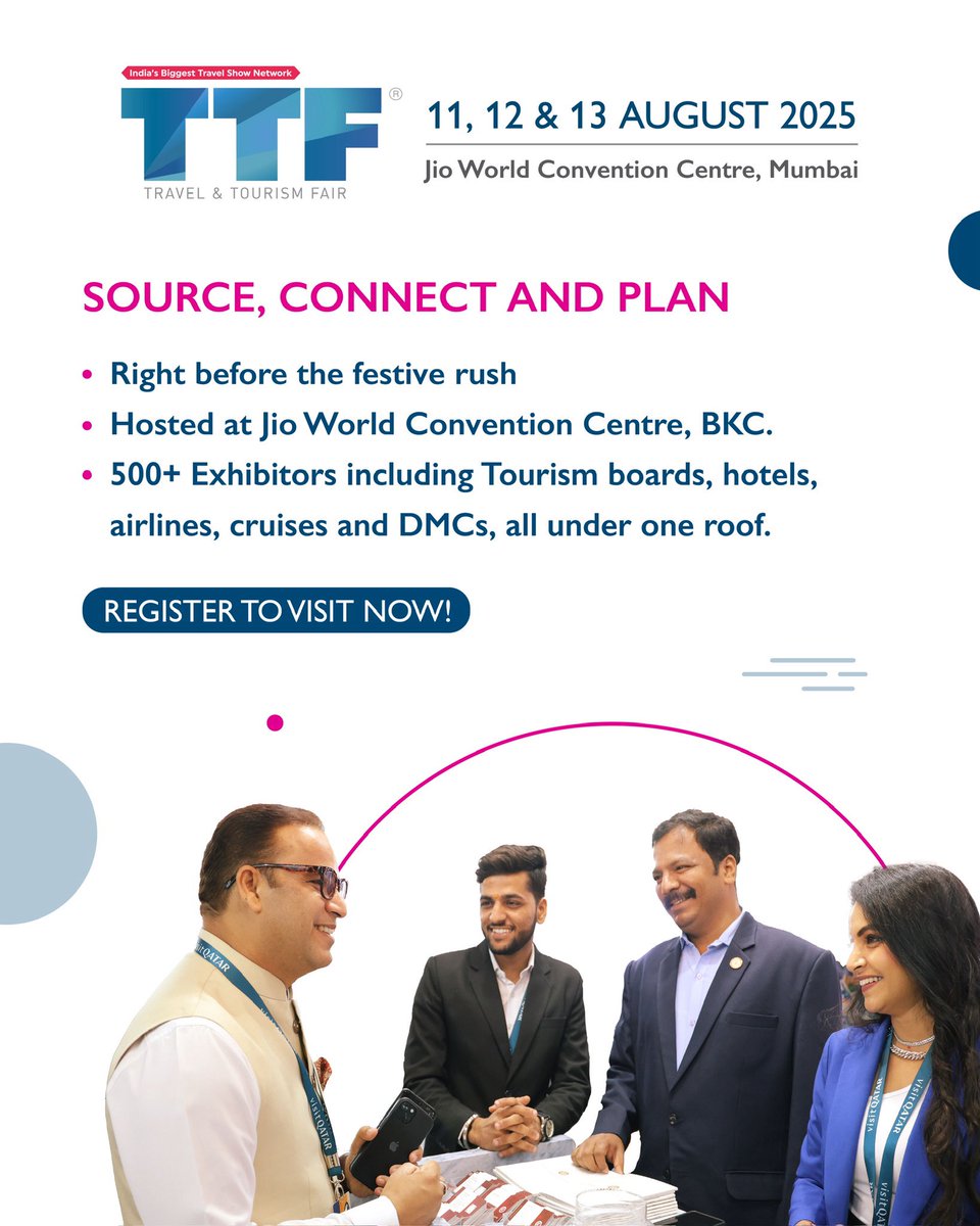 Opens tomorrow! #TTFMumbai2025 brings tourism boards, hotels, airlines, DMCs &amp; more under one roof for impactful networking &amp; partnerships. Grow your business in India’s top travel market. 

Final call to register: tr.ee/EWJpNd 

#B2BNetworking #TravelTradeShow
